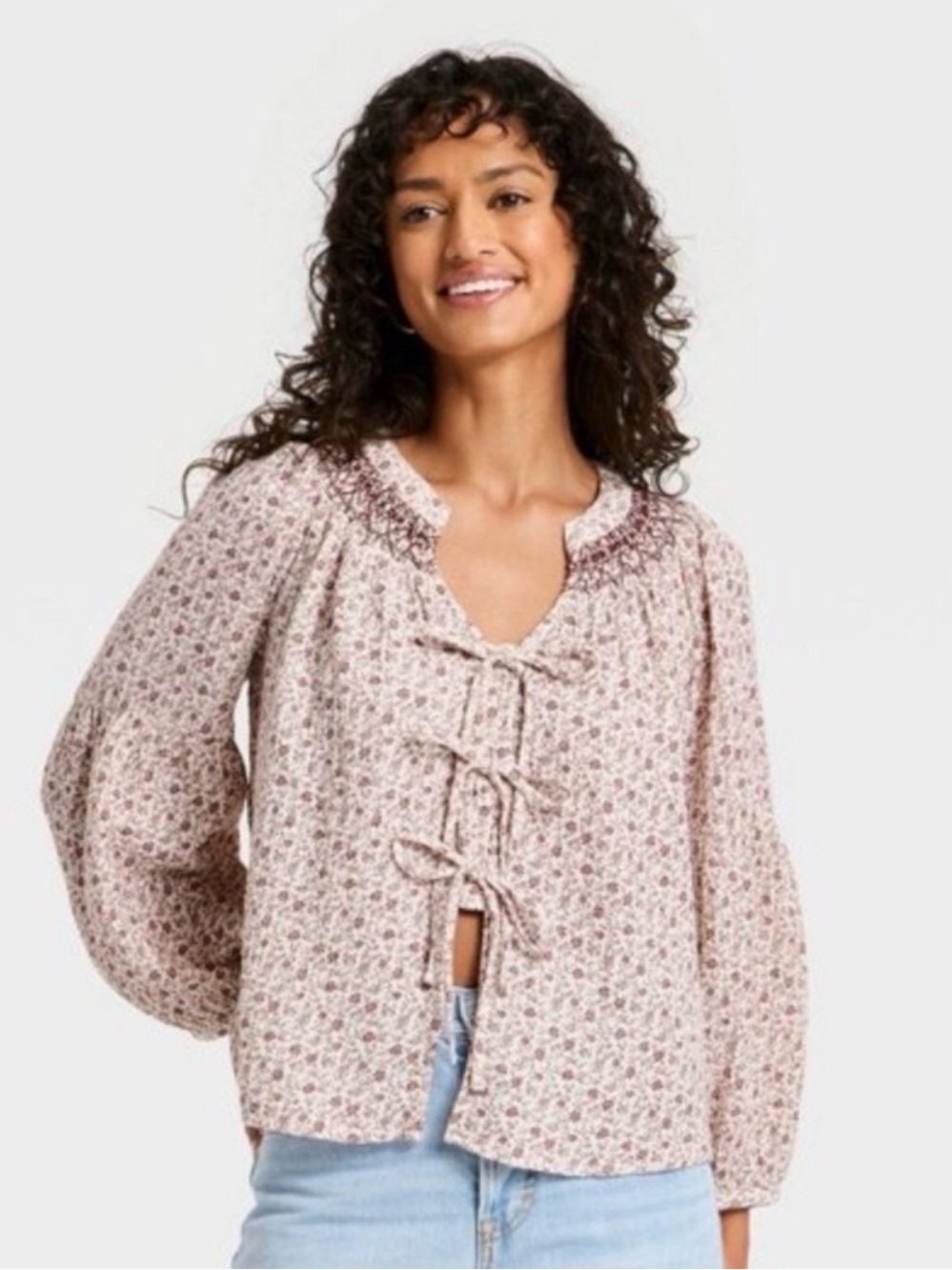 Universal Thread Raglan Long Sleeve Tie Front Top